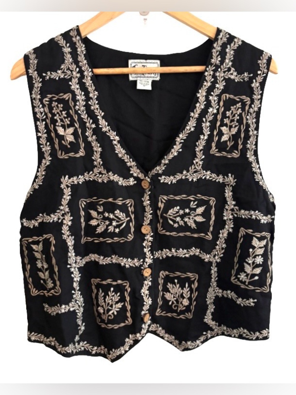 VTG Y2K Tantrums blk cottn vest w cream embr WM M Whimsigoth steampunk